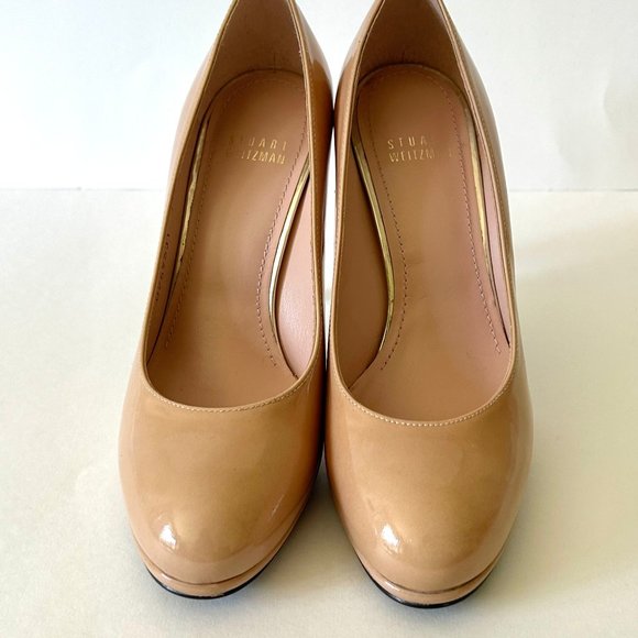 Stuart Weitzman Round Toe Patent Leather Heels for Women for  Stuart Weitzman Platswoon Nude Patent Leather Platform Stiletto Size 7 *NWOB*
